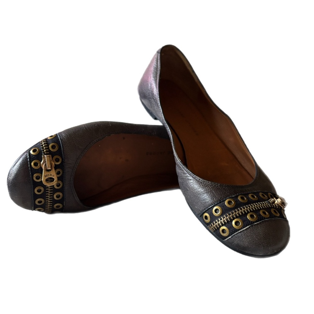 Marc Jacobs Blue/Denim Flats with Gold Zipper Design - Picture 4 of 5
